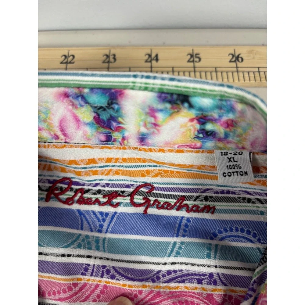 Robert Graham Striped Paisley Pastel Button Down Shirt Boys 18/20 XL 100% Cotton